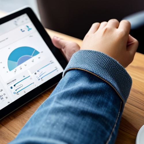 **

A woman using an AI-powered budgeting app on her tablet, showcasing charts and graphs of spending analysis. She is sitting at a cafe table, fully clothed in a casual outfit (jeans and a sweater), with a coffee cup beside her. The cafe background is blurred. Keywords: smart finance, AI, budgeting, technology, modern, safe for work, appropriate content, fully clothed, professional, perfect anatomy, natural proportions, well-formed hands, proper finger count.

**